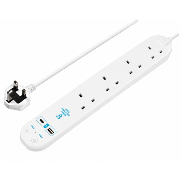 2 SKT 2M 13AMP SURGE LEAD+USB A+C 10.5W