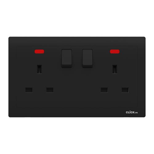 13A SWITCHED 2 GANG SOCKET WITH NEON BK