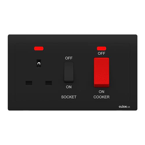 45A DP 2G COOKER SW WTH 13A SKT NEONS BK