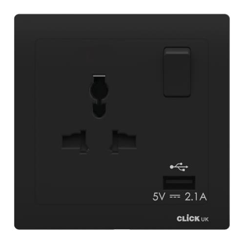 UNIVERSAL 13A 1G SW SKT 2.1A USB BK