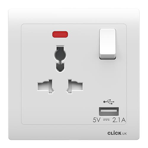 UNIV 13A 1G SW SKT 2.1A USB NEON CHARGE