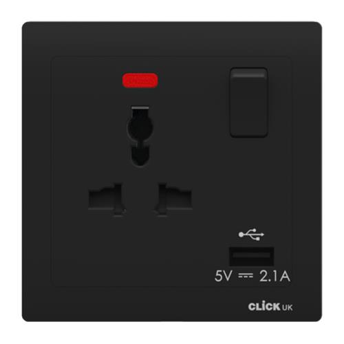 1G 13A UNIVERSAL SWI USB SOCKET NEON BK