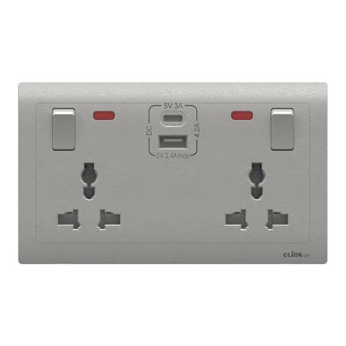 UNIV 13A 2G SW SKT USB A&C NEON SV