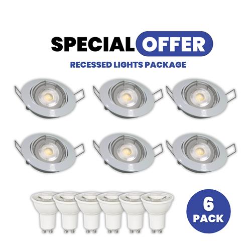 Set of 6 -  Adj. White  GU10 Fitting + 3