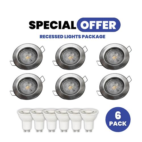 Set of 6 -  Fixed Stainless Steel GU10 F