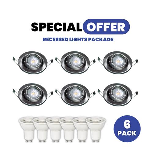 Set of 6 -  Eyeball Silver GU10 Fitting