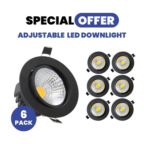 Set of 6 Adj.Black LED Downlight 5W CCT
