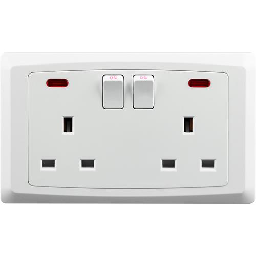 13A 2 GANG  SW/SOCKET DP+NEON