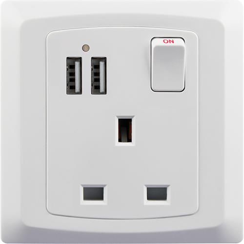 13A 1 GANG SWITCH SOCKET WHITE + 2 USB