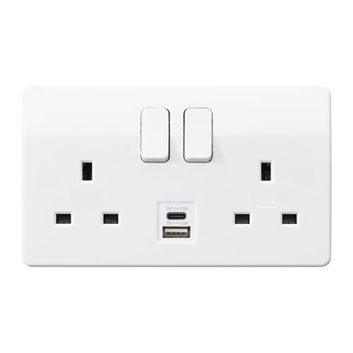 2 GANG BS SOCKET WITH TYPE A+TYPE C WH