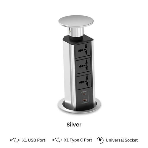 HAND POPUP SOCKET SILV 3XUNI 2XUSB PD20W