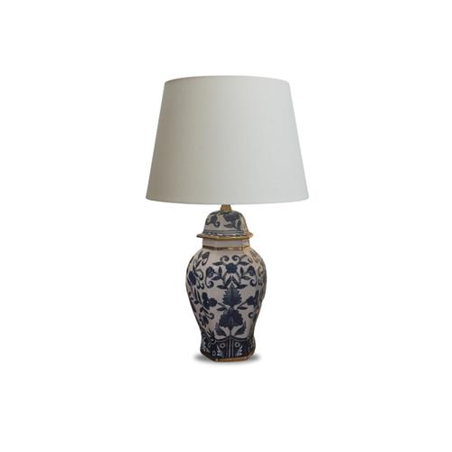 H 59CM PORCELAIN TABLE LAMP W/SHADE B/W