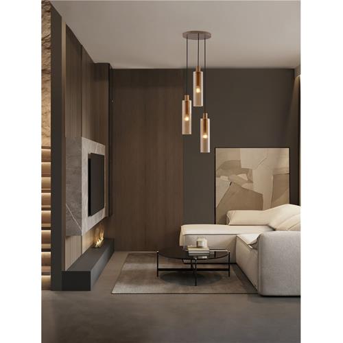 Amber Ripple Glass  Gold Steel LED E27 3