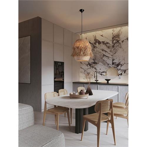 Natural Rattan & Raffia  Black Steel Bas