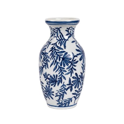 H 14CM PORCELAIN MINIATURE VASE BLUE WHT